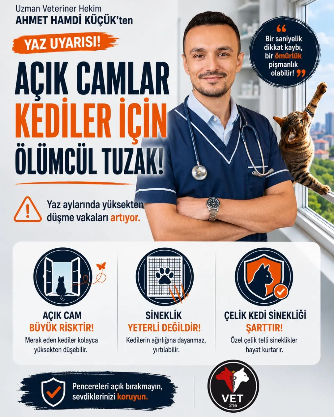 yuksekten-dusen-kedi Cerrahi Uzmanımız Uzm. Vet. Hekim Ahmet Hamdi Küçük, yüksekten düşme vakalarının tıbbi boyutunu ve bu travmayı atlatan kedilerin psikolojisini anlatıyor.